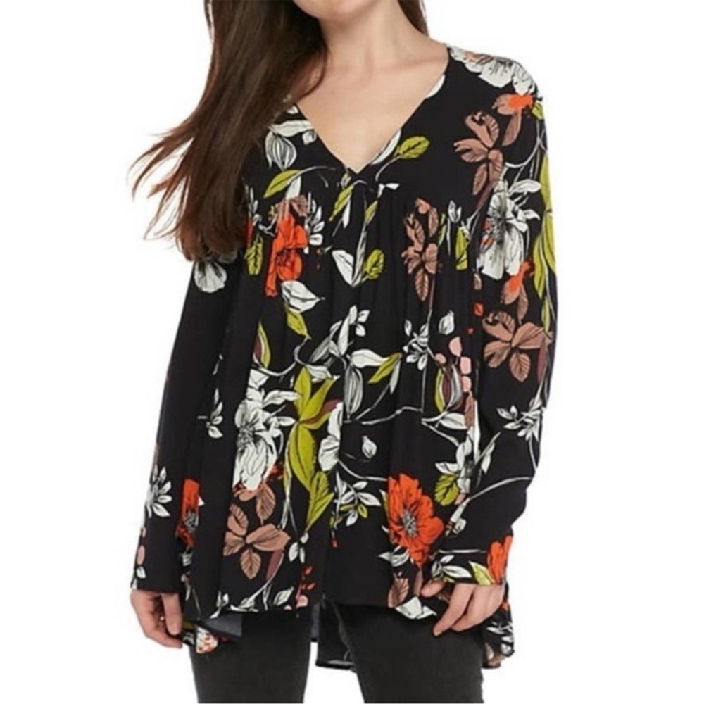 *FREE PEOPLE* Black Floral Tunic Mini Dress Size Medium